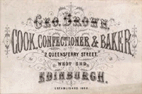 Image of front of trade card of George Brown, baker in Edinburgh